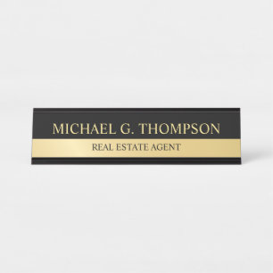 Professional Elegant Black and Gold Desk Name Plate
