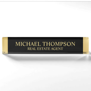 Professional Elegant Black and Gold Nameplate