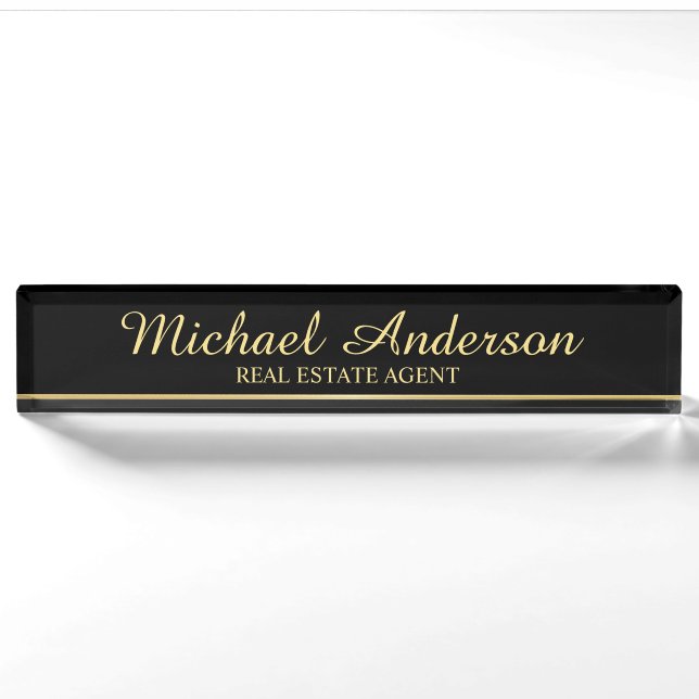 Professional Elegant Black and Gold Nameplate (Front)