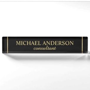 Professional Elegant Black and Gold Nameplate