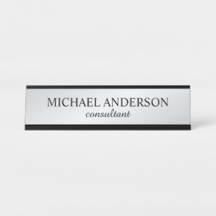 Professional Elegant Black and Silver Desk Name Plate
