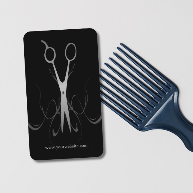 Professional Elegant Black and Silver Hairstylist Business Card (Creator Uploaded)