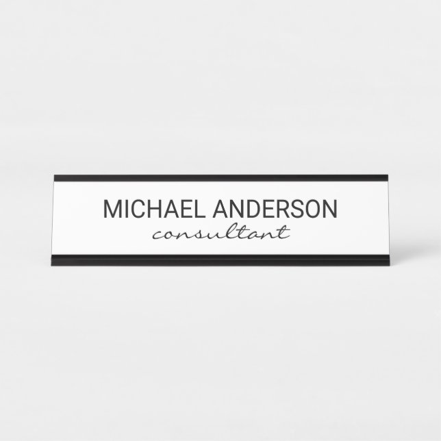 Professional Elegant Black and White Desk Name Plate (Front)
