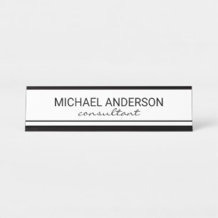 Professional Elegant Black and White Desk Name Plate