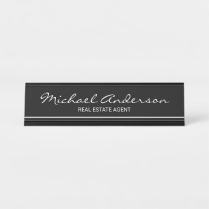 Professional Elegant Black and White Desk Name Plate