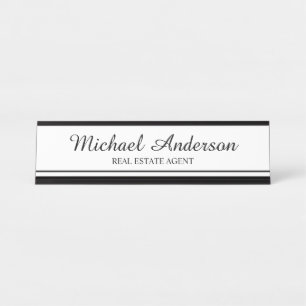 Professional Elegant Black and White Desk Name Plate