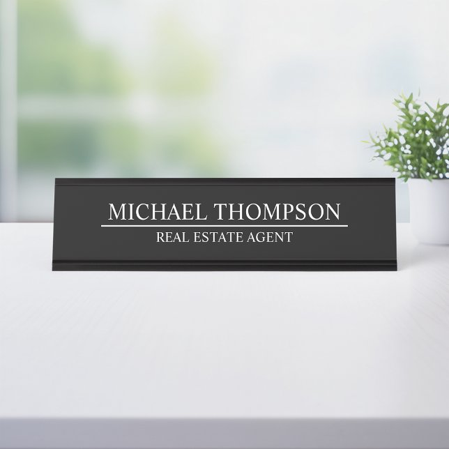 Professional Elegant Black and White Desk Name Plate (Creator Uploaded)