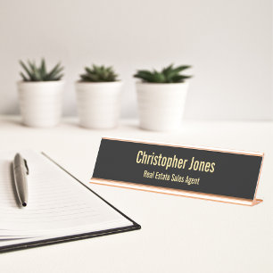 Professional Elegant Black Faux Gold Office Title Desk Name Plate