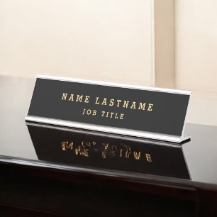 Professional Elegant Black Gold Desk Name Plate