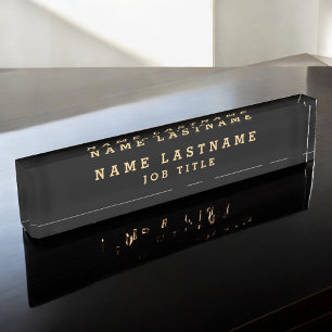 Professional Elegant Black Gold Desk Nameplate