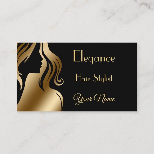 Professional Elegant Black Gold Hair Dresser Business Card (Front)