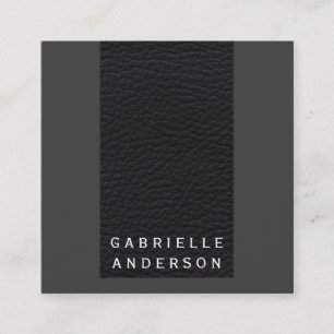 Professional Elegant Black Leather / Black Square Business Card