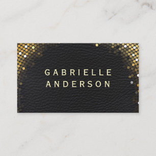 Professional Elegant Black Leather / Gold Sequin Business Card