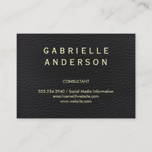 Professional Elegant Black Leather with Bold Text Business Card