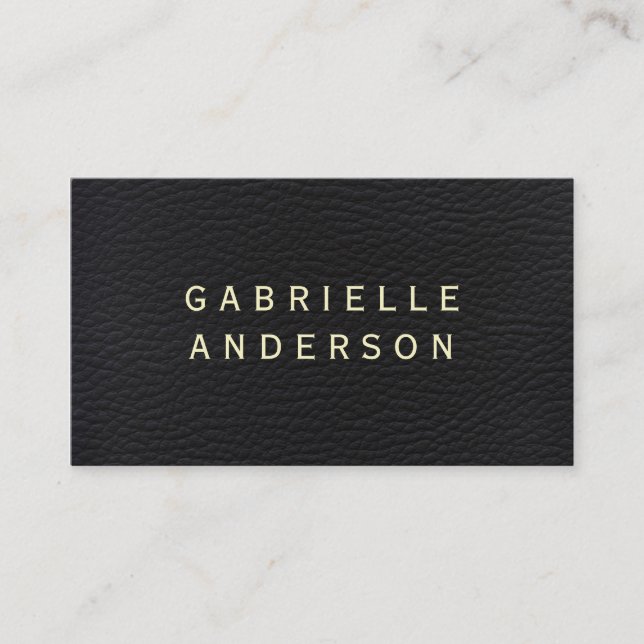 Professional Elegant Black Leather with Bold Text Business Card (Front)