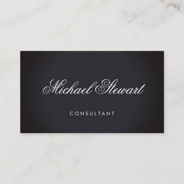 Professional Elegant Black Leather with Fancy Text Business Card (Front)