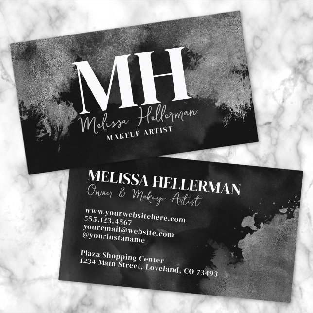 Professional Elegant Black Silver Monogram Business Card (Modern Elegant Black Silver Monogram Business Card)
