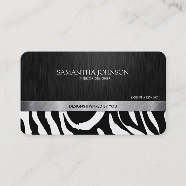 Professional Elegant Black & Silver Zebra Stripes Business Card (Front)