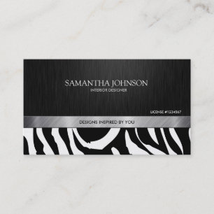 Professional Elegant Black & Silver Zebra Stripes Business Card