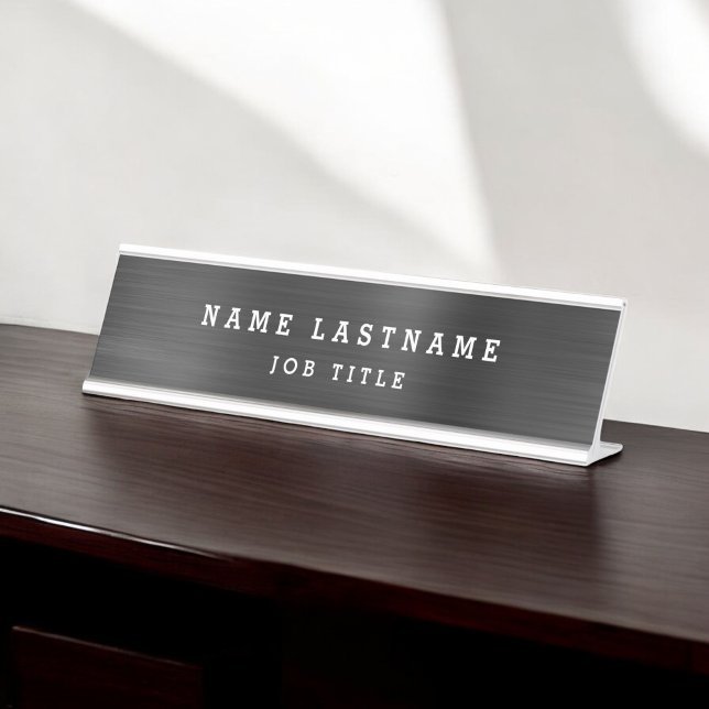 Professional Elegant Black White Desk Desk Name Plate (Creator Uploaded)