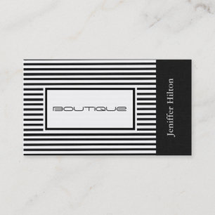 Professional elegant black white stripes linen business card