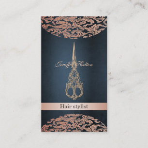 Professional elegant chic luxury damask scissors business card