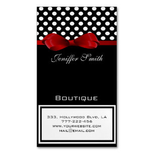 Professional elegant chic polka dots red bow magnetic business card