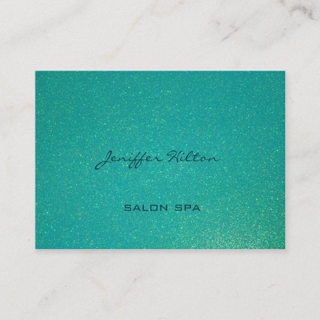 Professional elegant chic turquoise aqua glittery business card (Front)