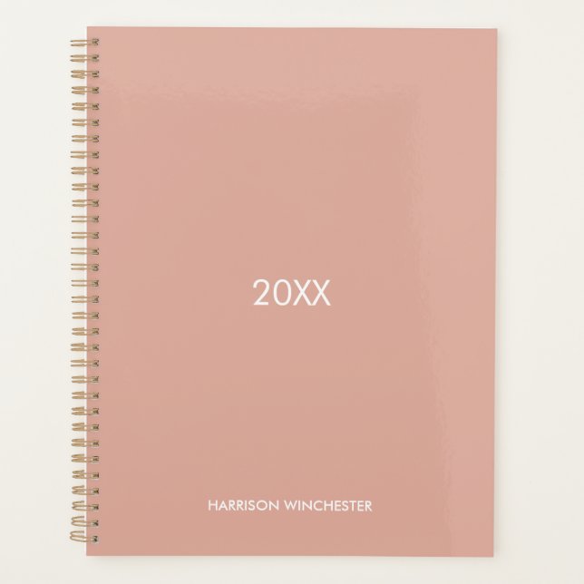 Professional elegant dusty pink custom year name planner (Front)