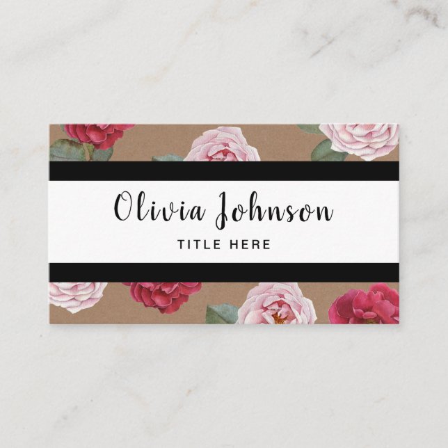 Professional Elegant Floral Kraft Business Card (Front)