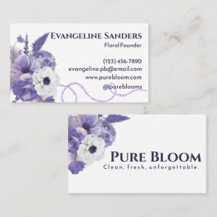 Professional Elegant Floral Purple White Blooms Business Card