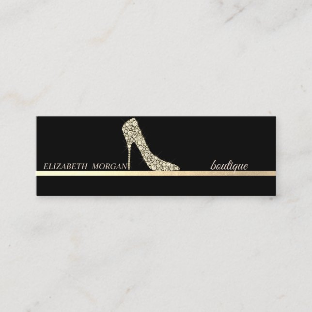 Professional Elegant,Gold Diamonds High Heels Mini Business Card (Front)