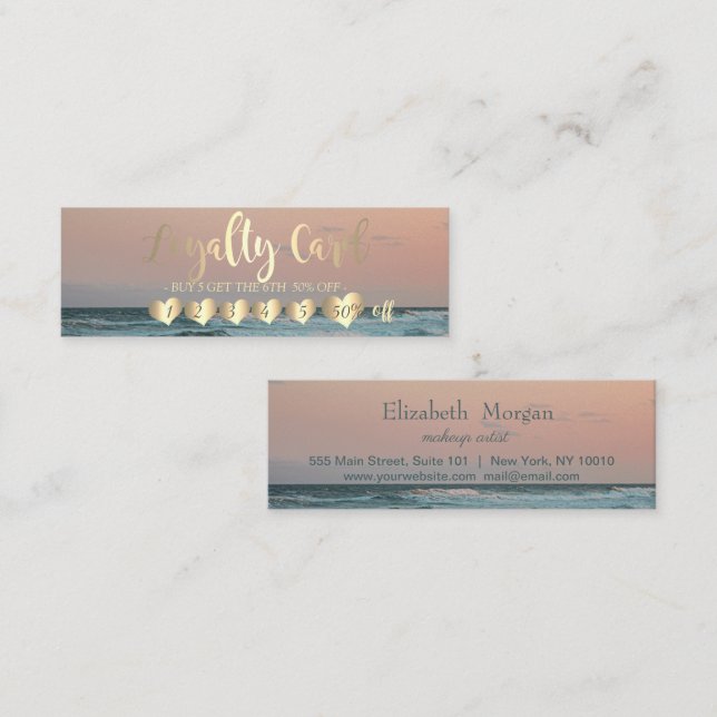 Professional Elegant Gold Hearts Sea Loyalty Card (Front/Back)