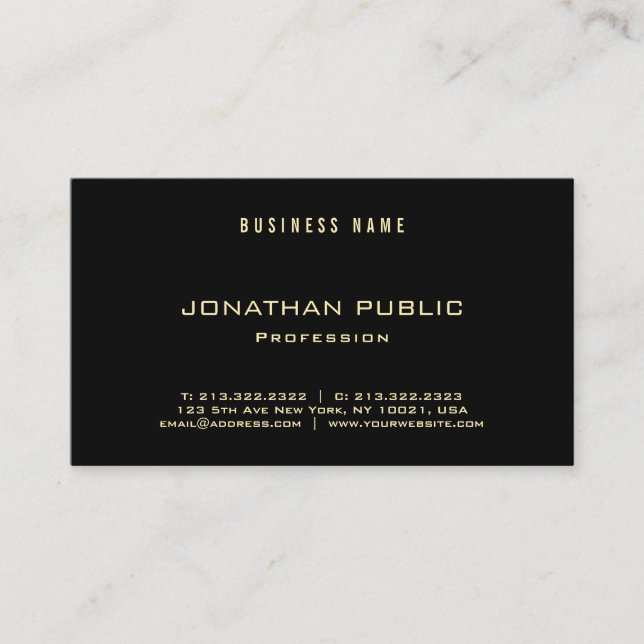 Professional Elegant Gold Text Black Modern Luxury Business Card (Front)