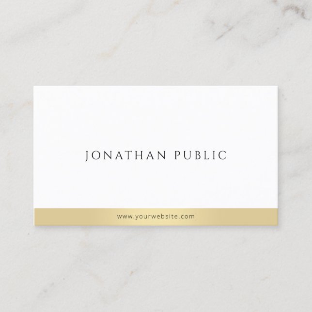 Professional Elegant Gold White Modern Simple Business Card (Front)