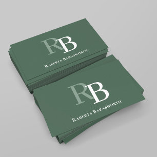 Professional Elegant Green Monogram QR Code Business Card