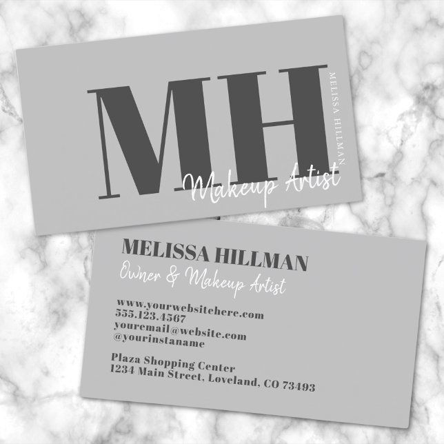 Professional Elegant Grey Monogram Business Card (Simple Modern Gray Professional Initials Monogram Business Card)