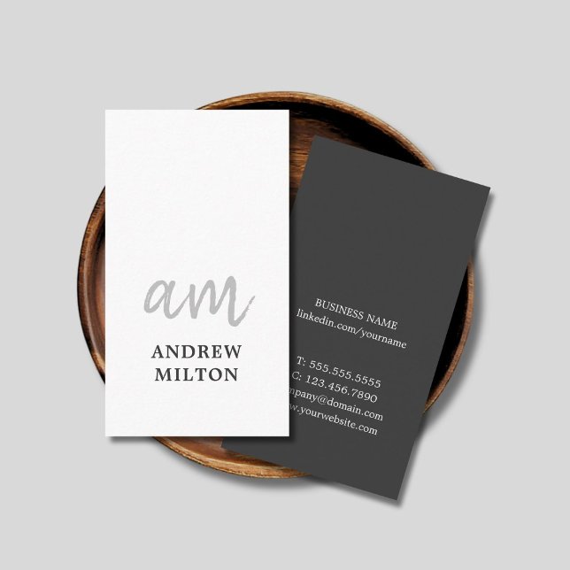 Professional Elegant GreyWhite Monogram Consultant Business Card (Creator Uploaded)