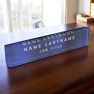 Professional Elegant Metallic Navy Blue Desk Nameplate