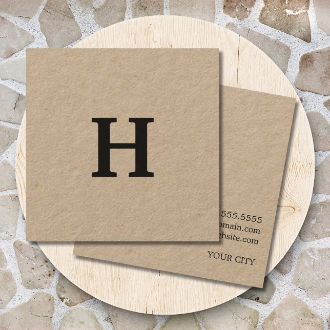 Professional Elegant Minimal Kraft Black Monogram Square Business Card (Creator Uploaded)