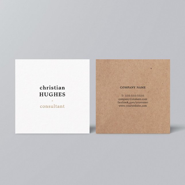 Professional Elegant Minimal Kraft Brown White Square Business Card (Creator Uploaded)