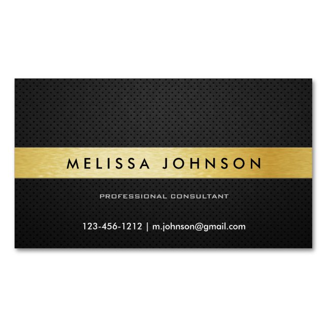Professional Elegant Modern Black and Gold Magnetic Business Card (Front)