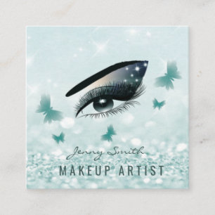 Professional elegant modern bokeh butterfly makeup square business card