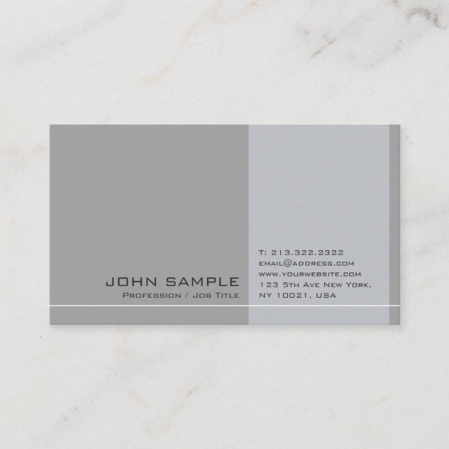 Professional Elegant Modern Grey Simple Chic Plain Business Card (Front)