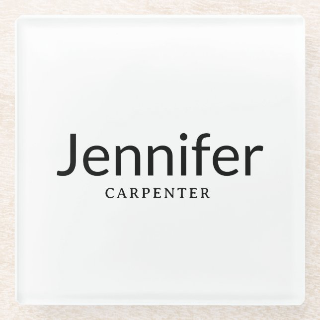 Professional elegant modern minimalist add name glass coaster (Front)