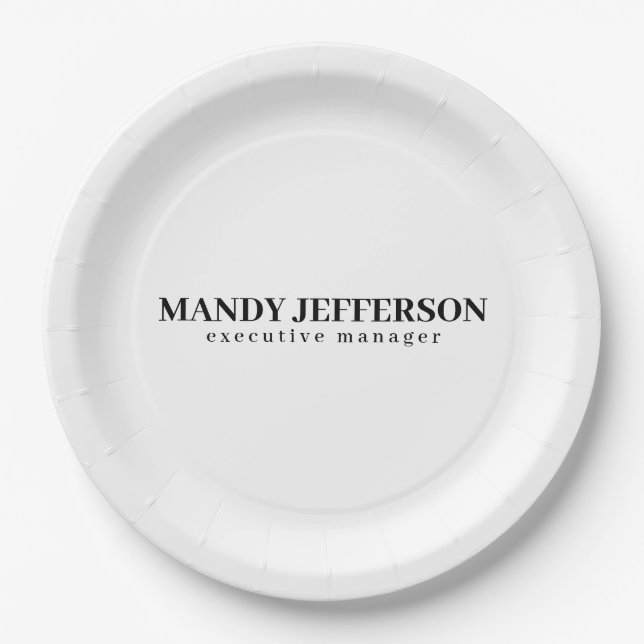 Professional elegant modern minimalist add name paper plate (Front)
