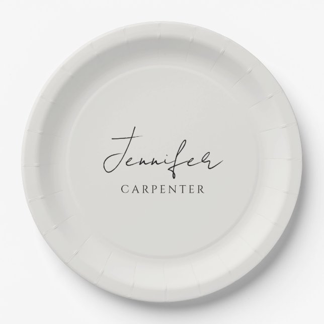 Professional elegant modern minimalist add name paper plate (Front)