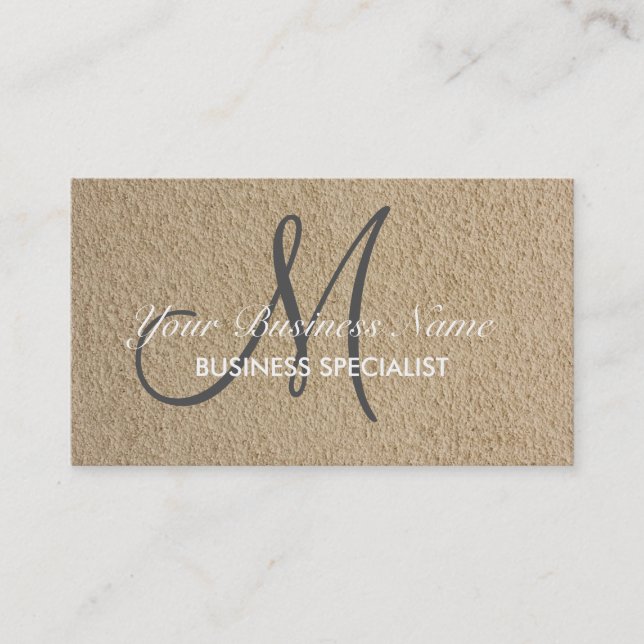 Professional Elegant Modern Monogram Beige Sand Business Card (Front)