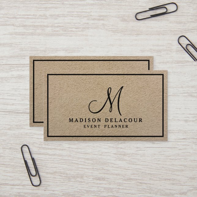 Professional Elegant Modern Monogram Beige Sand Business Card (Front/Back In Situ)
