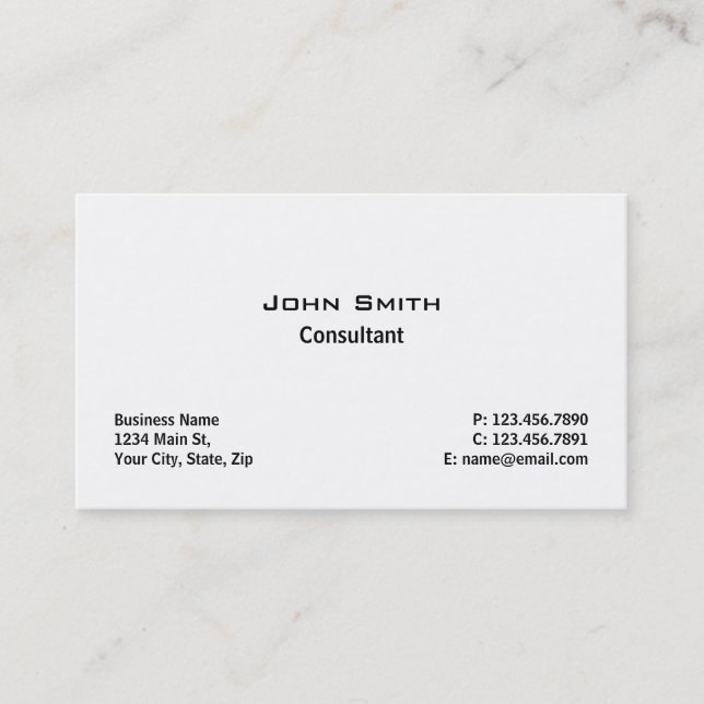 Professional Elegant Modern Plain Simple White Business Card (Front)